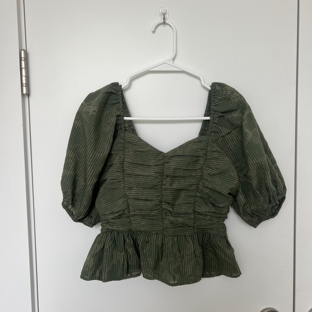 Chic Olive Puff Sleeve Blouse